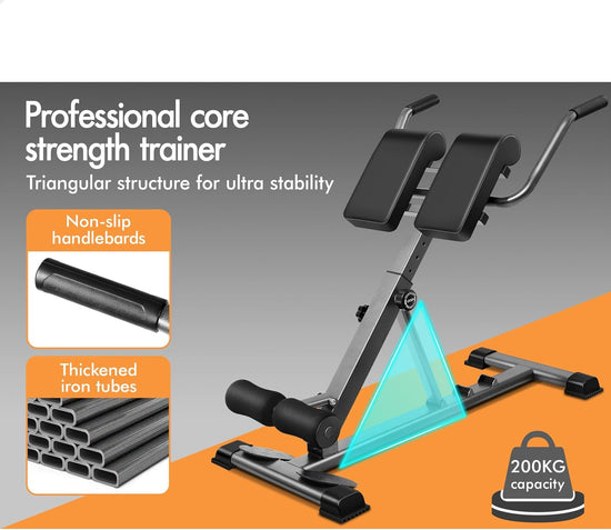 Adjustable Roman Chair with 30-50 Degrees Inclination, Hyperextension Fitness Weight Bench for Back Glutes Hamstring Exercise and AB Workouts, Multifunctional Home Gym Equipment, Max 200Kg