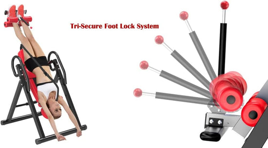 Gravity Inversion Table - Upside down Machine - Heavy Duty- Red/Black - Gym Fitness