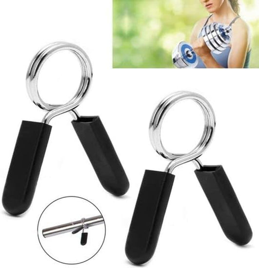 Spring Collar Clips for Olympic Bars Dumbells Barbells Gym Equipment Clamp, Soft Plastic Handles, High Grade Steel, Weightlifting, Gym, Fitness