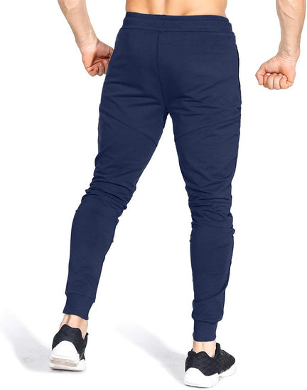 Mens Tapered Gym Joggers, Fitness Pants Casual Workout Track Pants with Zip Pockets