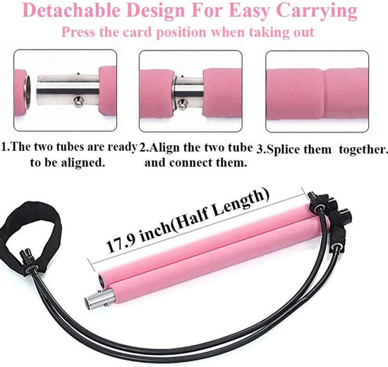 Portable Pilates Bar Kit with Exercise Resistance Band, Pilates Exercise Stick Yoga Fitness Bar with Foot Loop, Muscle Sculpt Leg Stretcher Home Gym Workout Equipment for Total Body Exercise