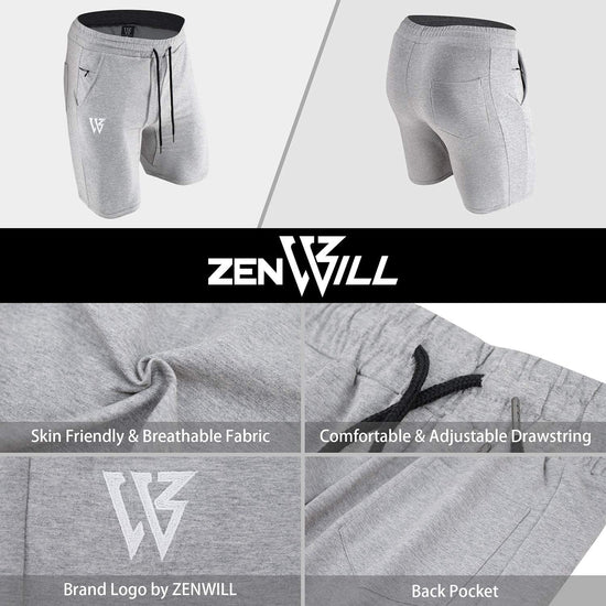 Mens Gym Running Shorts, Workout Athletic Bodybuilding Fitness Shorts with Zip Pockets