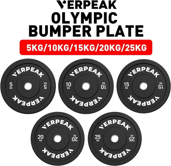 Bumper Olympic Weight Plate, 5Kg, 10Kg, 15Kg, 20Kg, 25Kg Black Rubber Weight Plate Set Olympic 50Mm Center Hole, for Barbell, Dumbbell Handle, Weight Lifting, Bench Press, Home Gym Fitness Strength Weight Training Workout