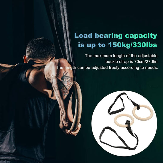 Wooden Combination Fitness Products Gymnastic Rings, with Adjustable Buckle Straps, 330Lbs Capacity, Pull up Exercise Rings, for Home Gym Workout