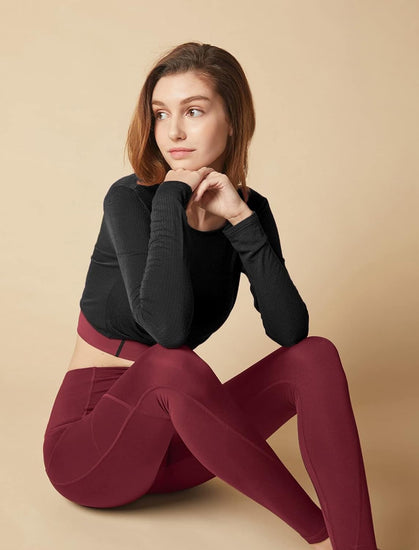 Women'S Thermal Tummy Control Yoga Pants with Pockets, High Waist Warm Fleece Lined Leggings, Winter Workout Running Tights