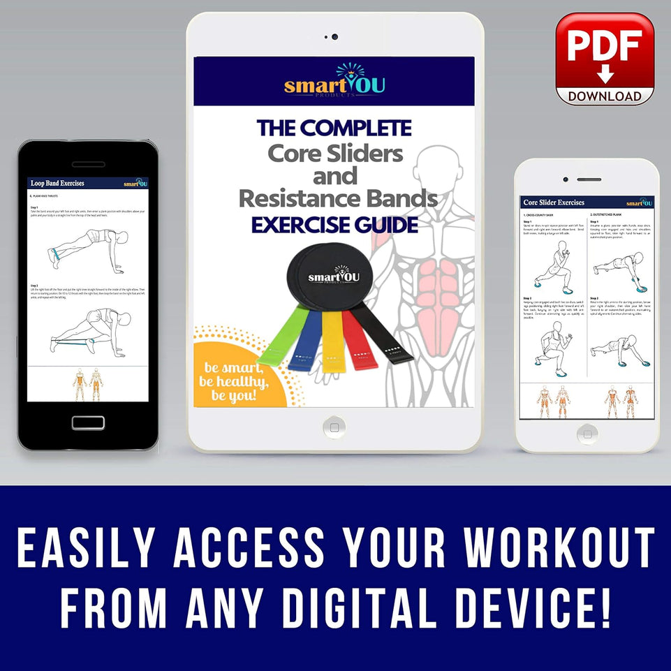 Resistance Loop Bands and Sliders - 5 Bands+2 Gliding Discs with Carrying Bag - Home Fitness Equipment for Arms, Shoulders, Legs, Butt, Physical Therapy, Stretching, Strength, Ab Workout and an Ebook.