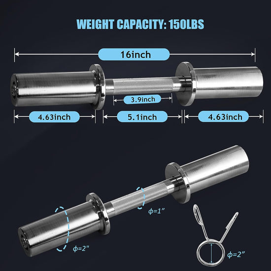 16' Adjustable Olympic Dumbbell Handles(Weight CAPACITY: 150LBS), Pair of Loadable Dumbbell Bars for 2' Olympic Weight Plates, with 4 Spring Collars for Home Gym Workout Strength Training Fitness