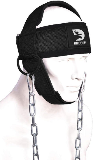 Neck Harness for Weight Training & Injury Recovery, Long Steel Chain and D-Rings, Neck Workout Equipment to Improve Muscle Strength