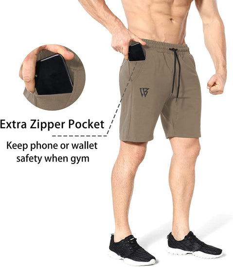 Mens Gym Running Shorts, Workout Athletic Bodybuilding Fitness Shorts with Zip Pockets