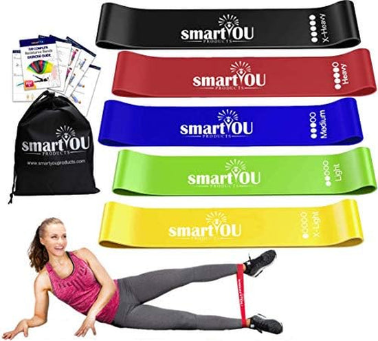 Resistance Loop Exercise Bands, Fitness Loop Bands for Legs, Butt, Strength Training, Pilates Yoga, Crossfit, Natural Latex Elastic Workout Bands with Instruction Guide and Carry Bag, Set of 5