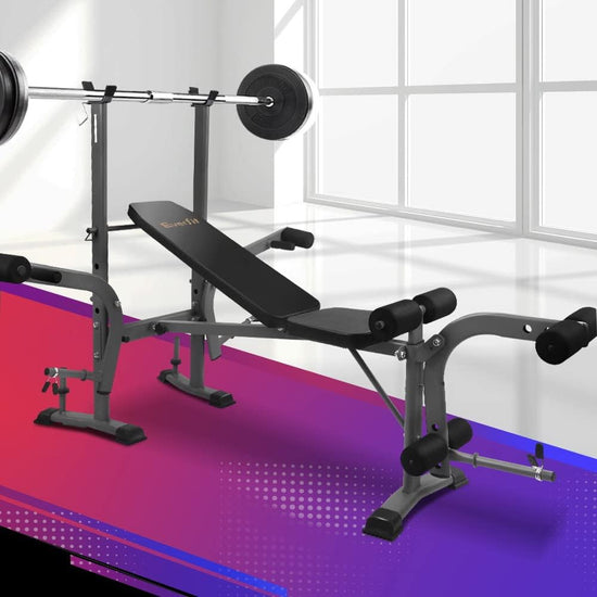 Weight Bench Multi Station Press Barbell Home Gym FID Chair Flat Incline Decline Toning Exercise Equipment Military Row Leg Extension Preacher Curl