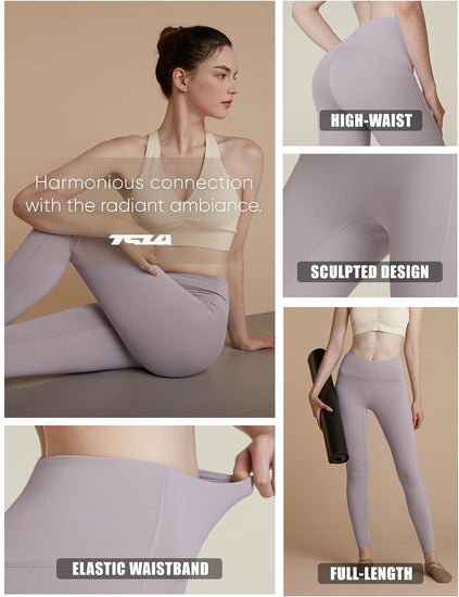 Women'S Thermal Tummy Control Yoga Pants with Pockets, High Waist Warm Fleece Lined Leggings, Winter Workout Running Tights