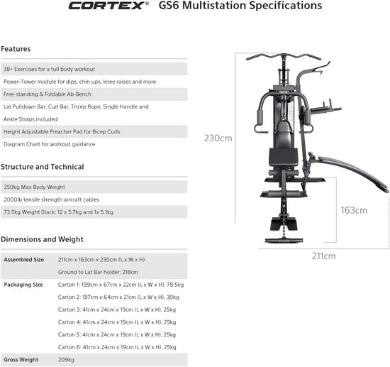 Cortex GS7 Multi Station Multi-Function Home Gym with 73Kg Stack