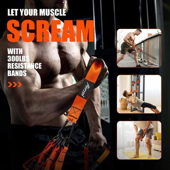 Heavy Resistance Bands 300Lbs, Weight Bands for Exercise with Handles, Door Anchor, Carry Bag, Workout Bands for Men, Physical Therapy, Muscle Training, Strength, Slim, Yoga, Home Gym Equipment