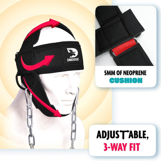 Neck Harness for Weight Training & Injury Recovery, Long Steel Chain and D-Rings, Neck Workout Equipment to Improve Muscle Strength