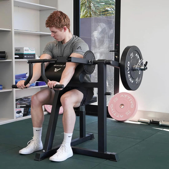 ATTIVO Adjustable Preacher Curl Weight Bench Arm Machine - Bicep Tricep Press Extension - Plate Loaded Exercise Equipment for Home Gym Workout Station