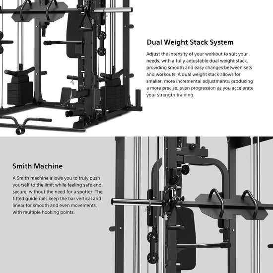 GRK200 10-In-1 Home Gym Station, Power Rack, Smith Machine and Cable Crossover + 90Kg Olympic Barbell & Bumper Plate Set
