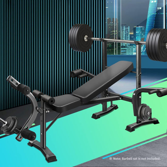 Weight Bench Press Home Gym Systems 8In1 Multi-Station Fitness Chair Strength Training Equipment with Backrest Adjustable Foldable Bar Design, U-Shaped Stable Base and Sweat Proof Padding, 200KG Weight Capacity