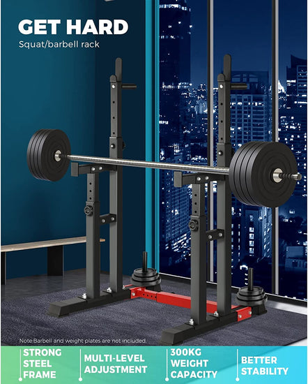 Squat Rack Adjustable Weight Bench Press Barbell Bar Stand Lifting Dipping Station Strength Training Equipment,Home Gym Systems for Exercise and Fitness,Black