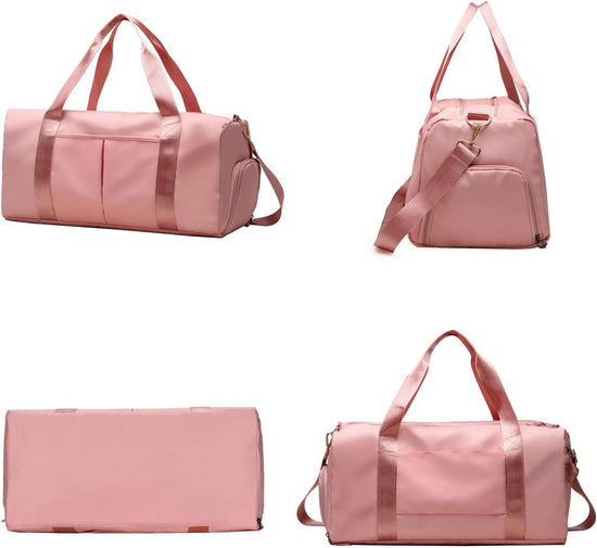 Sport Gym Bag with Dry Wet Separated and Shoes Compartment Lightweight Handbag Yoga Bag, Travelling Bag for Men Women with Adjustable Strap, Large Capacity Fitness Bag (Pink)