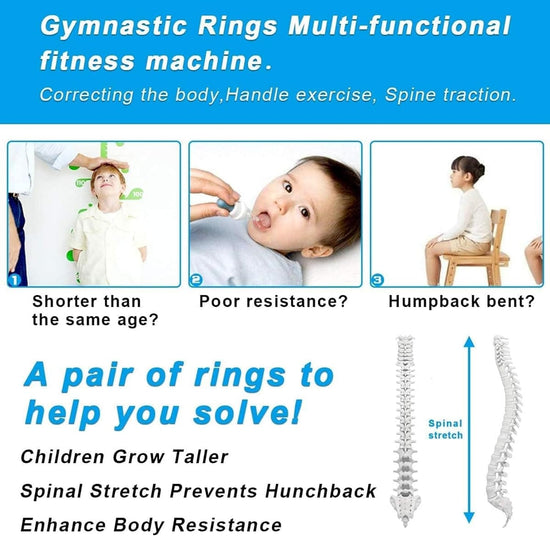 Gymnastic Rings with Straps Exercise Strength Training Equipment Pull up Rings Fitness Children Trapeze Bar Pull up Gym Rings Kids Home Exercise (Safe Load-Bearing 150KG)