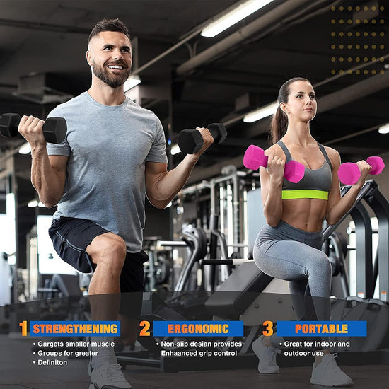 Neoprene Dumbbells Pair (0.5Kg to 10Kg) - Home Gym Workout Equipment Crossfit, Bodybuilding, Weightlifting, Fitness and Sports Training - Sold in Pairs of Neoprene Hex Dumbbells Weights
