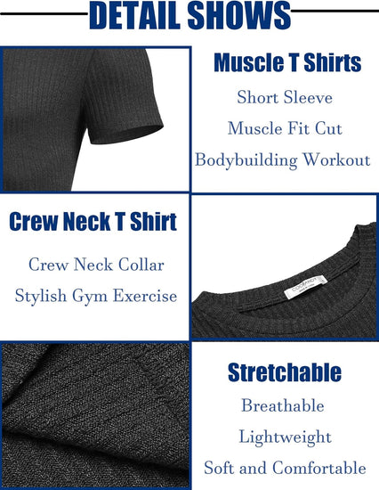 Men'S Muscle T Shirts Stretch Short Sleeve V Neck Bodybuilding Workout Tee Shirts