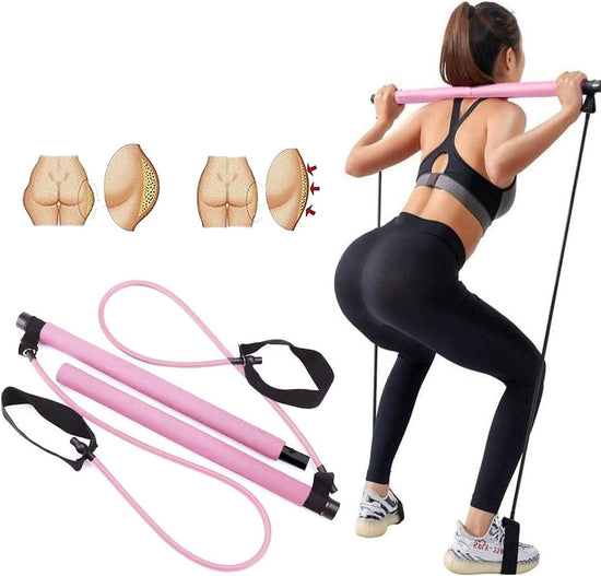 Portable Pilates Bar Kit with Exercise Resistance Band, Pilates Exercise Stick Yoga Fitness Bar with Foot Loop, Muscle Sculpt Leg Stretcher Home Gym Workout Equipment for Total Body Exercise