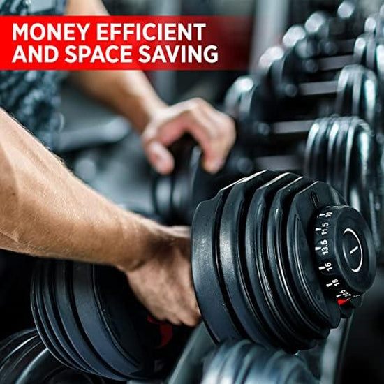 2X 24Kg Smart Adjustable Dumbbells for Home, Gym, Exercise & Fitness - High Intensity Muscle Building Weight Lifting Plates - Workout Set Equipment for Men & Women - Dumbbell Rack Included