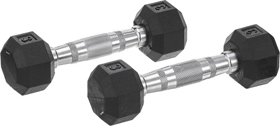 Dumbbells Hand Weights Deluxe Rubber Encased Chrome Handle All-Purpose Dumbbell (Available in 3, 5, 8, 10, 12, 15, 20, 25, 30, 35, 30, 45, 50 Pounds)