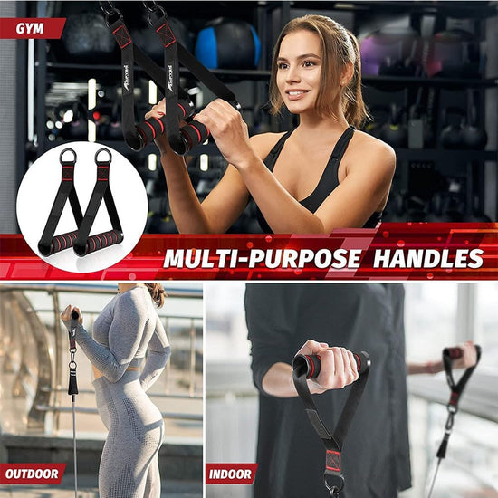Exercise Handles Kit for Resistance Bands, 4 Cable Machine Handles with 4 Hooks for Pilates Yoga Strength Trainer, Replacement Fitness Equipment Pull down Home Gym, Working Out Handles