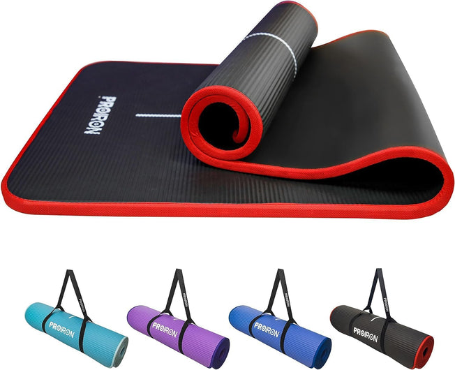 Yoga Mat Eco Friendly NBR All-Purpose 10Mm Thick Non-Slip Exercise Mat High Density Anti-Tear Pilates Mat with Carrying Strap for Yoga Pilates and Gymnastics - 183Cm X 66Cm X 1Cm - 4 Colours(Only Official Brand : )