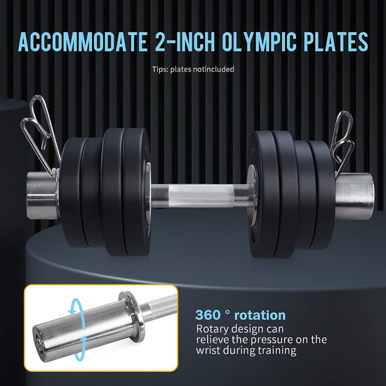 16' Adjustable Olympic Dumbbell Handles(Weight CAPACITY: 150LBS), Pair of Loadable Dumbbell Bars for 2' Olympic Weight Plates, with 4 Spring Collars for Home Gym Workout Strength Training Fitness