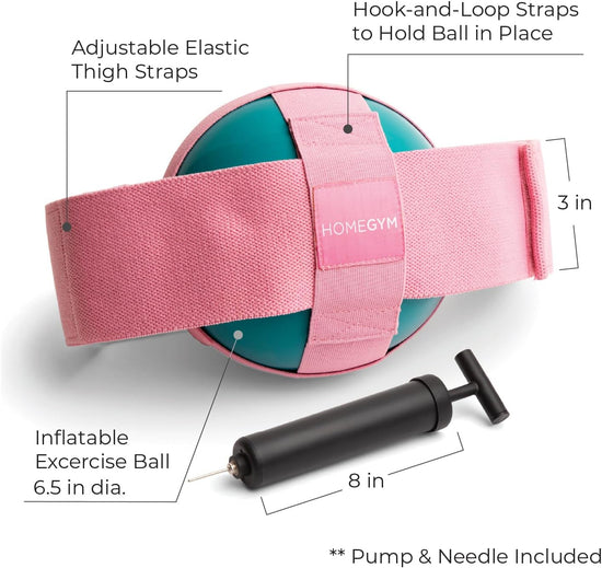 Exercise Thigh Toner with Adjustable 3Lb Rubber Workout Ball , Includes Air Pump - Pink