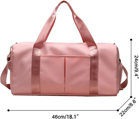 Sport Gym Bag with Dry Wet Separated and Shoes Compartment Lightweight Handbag Yoga Bag, Travelling Bag for Men Women with Adjustable Strap, Large Capacity Fitness Bag (Pink)