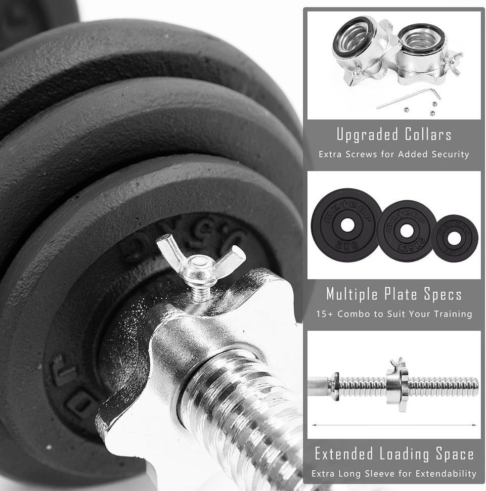 METEOR 20Kg Adjustable Dumbbell Set, One Set for All, Dumbbell and Barbell, Compact Hand Weight Set - Solid Cast Iron Plate with Steel Handle - Upgradable Home Gym Exercise Weight Set
