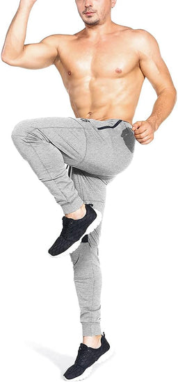 Mens Tapered Gym Joggers, Fitness Pants Casual Workout Track Pants with Zip Pockets
