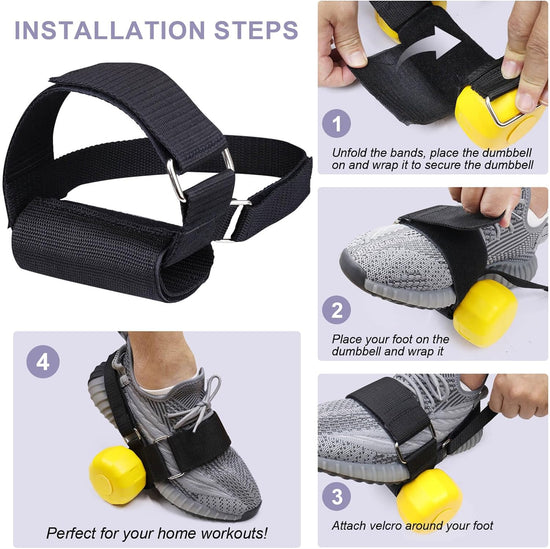 Monkeyfeet Dumbbell Attachment - Foot Weights for Exercise, Tibialis Trainer, Leg Workouts - Adjustable Ankle Weights & Ankle Straps for Weight Lifting - Home Gym Equipment for Leg Extensions,