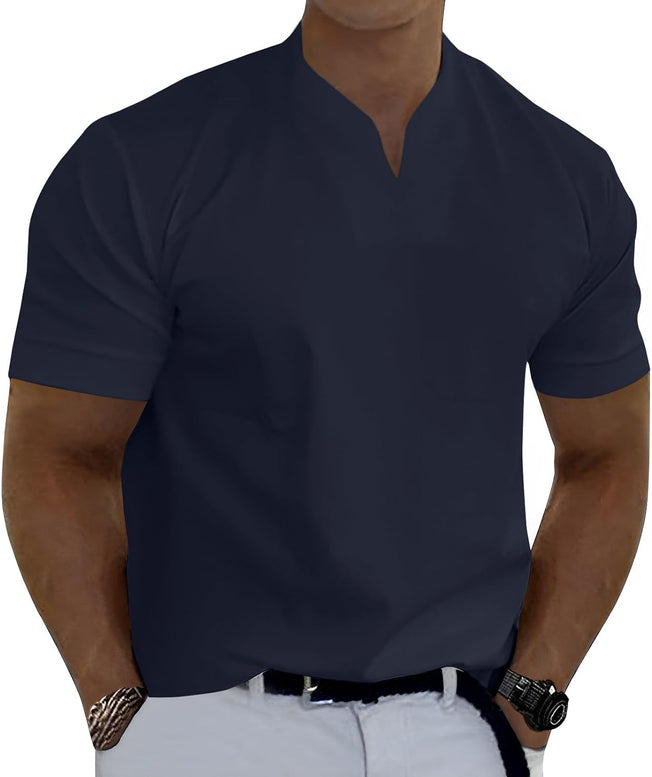 Men Gentlemans Business T Shirt Short Sleeve Fitness Muscle T Shirt V Neck Gym Tee Fashion Workout Casual Shirts