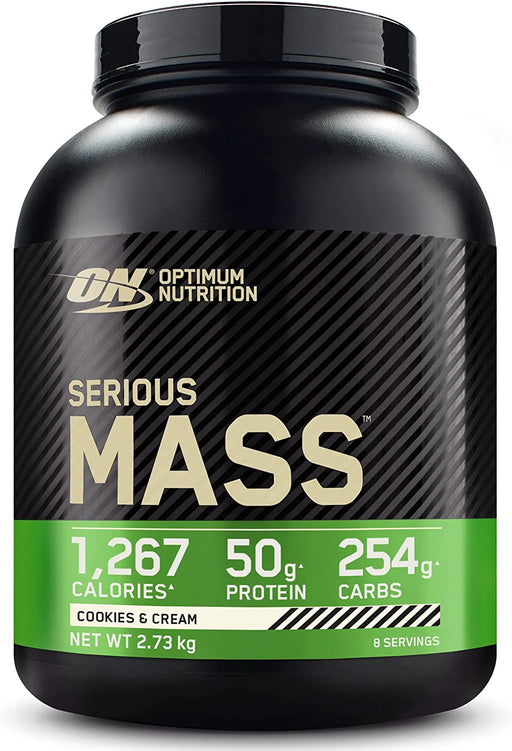 Serious Mass Protein Powder High Calorie Mass Gainer with Vitamins, Creatine and Glutamine, Cookies and Cream, 8 Servings, 2.73 Kg, Packaging May Vary